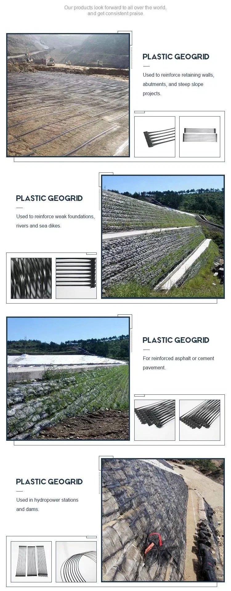 30kn 40kn Grid Mesh PP Plastic Uniaxial Geogrid Để củng cố đường 5