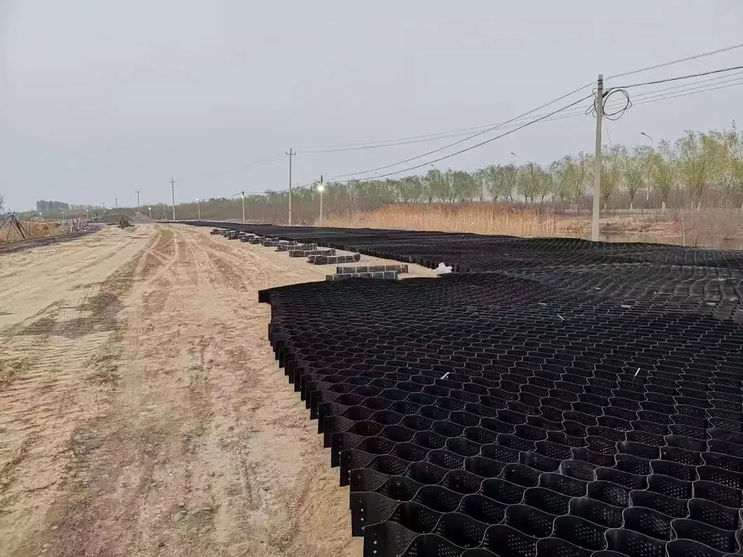 High Honeycomb Black HDPE Geocell Reinforcement Driveway For Road Gravel Stabilizer Grid Supporting Wall Embankment (Đường cắm đất) 0