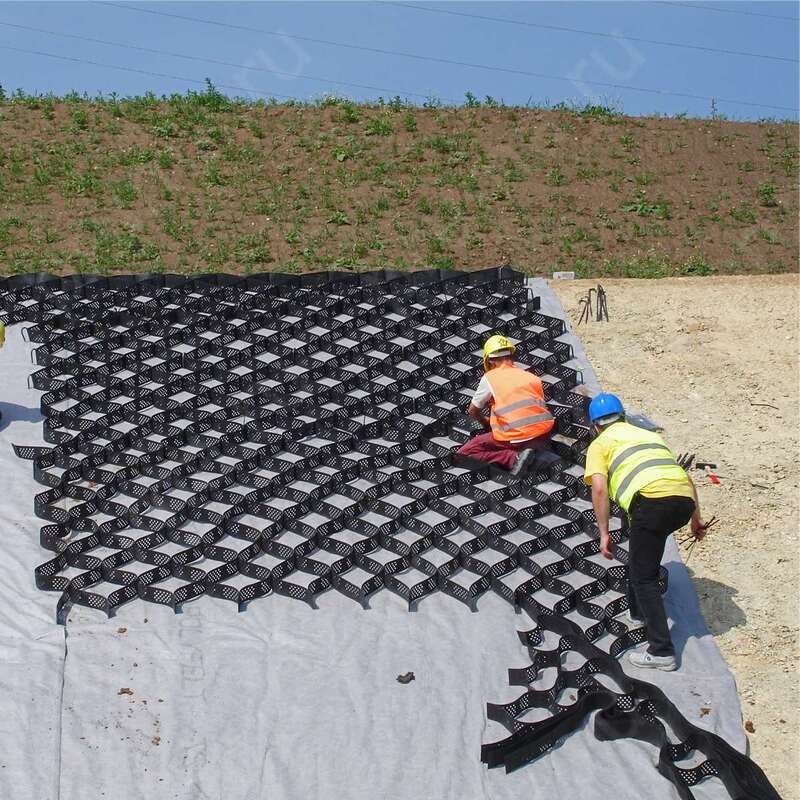 HDPE Geocell Plastic Driveway Gravel HDPE Geocell kiểm soát đất trên đường cho đường tăng cường bảo vệ dốc kiểm soát xói mòn đường cao tốc sỏi